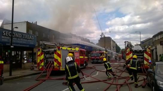 LFB making good progress tackling the fire at Yorkton St in Hackney (Image: London Fire Brigade)