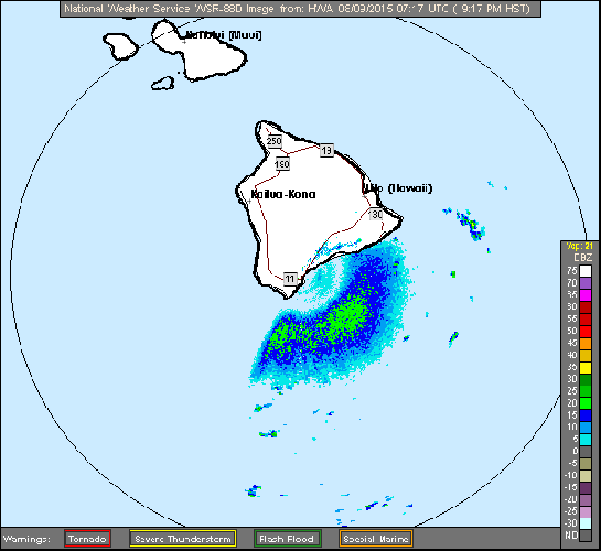NWS radar Loop from South Shore Hawaii, HI (Base Reflectivity)