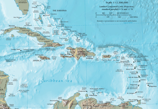 Map of the Caribbean by the CIA World Factbook