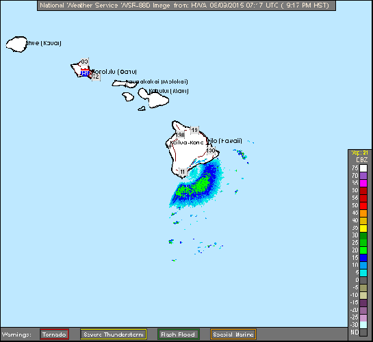 NWS radar Loop from South Shore Hawaii, HI (Long Range Base Reflectivity)