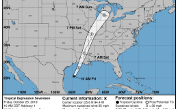 US/ Gulf of Mexico: Tropical Depression SEVENTEEN 17L 25/1500Z 25.6N 94.4W, moving N ~14.03kt 1006 mb (NHC FL)  – Published 25 Oct 2019 1930Z (GMT/UTC)