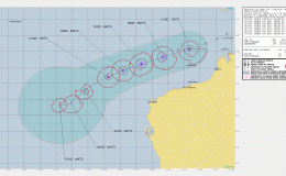 Australia: Severe Tropical Cyclone CLAUDIA 07S Category 3 (Australian scale) 12/2100Z position nr 16.0S 117.9E, moving WSW 21kt (JTWC) – Updated 12 Jan 2020 2206Z (GMT/UTC)