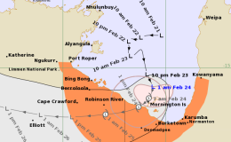 Australia (NT, QLD): Tropical Cyclone NINETEEN 07U 19P 23/1500Z (1:00 am AEST) nr 15.9S 139.4E, moving SSE 9.7kt. Wind ~35.09kt, gust ~51.2kt. 994 hPa at 12Z (TCWC Brisbane) – Published 23 Feb 2020 1753Z (GMT/UTC)