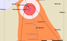 Australia: Tropical Cyclone DAMIEN 14S 080000 AWST/081600Z Australian CAT2 nr 21.6S 117.1E, moving SW 15km/h ~8.09kt. Wind 110kph~59.39kt, gust 155kph~83.69kt (BoM) – Updated 08 Feb 2020 1838Z (GMT/UTC)